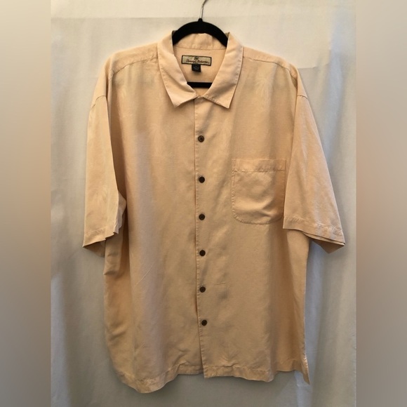 Tommy Bahama 100% Silk Light Orange Palm Tree Textured Hawaiian Shirt XL - Picture 9 of 16